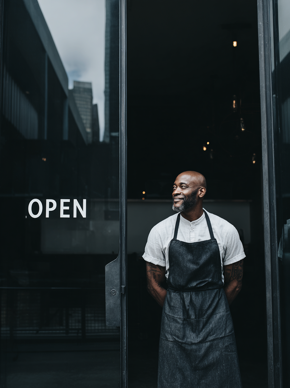 Small business owner in doorway